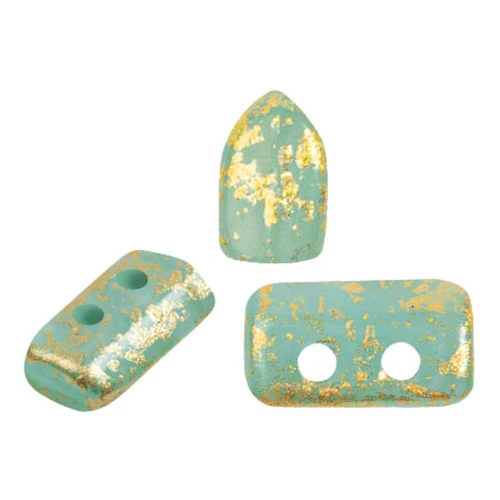 Perle di vetro Piros® da Puca® 2x5 mm - Blue Green Opal Gold Splash x10g