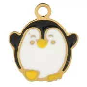 Mini ciondolo pinguino 9x8 resina epossidica-Acciaio inossidabile 316L dorato x1