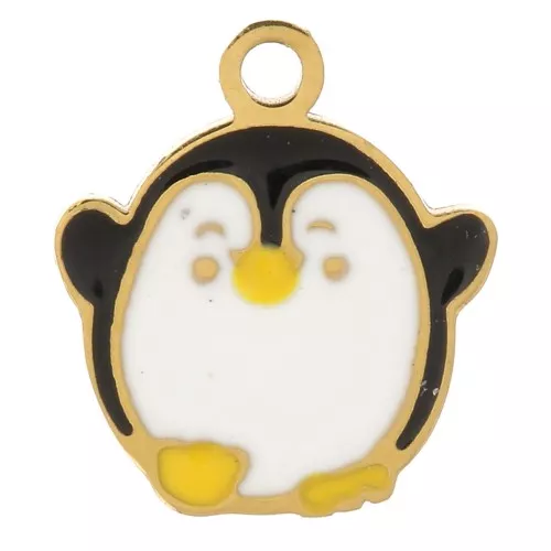 Mini ciondolo pinguino 9x8 resina epossidica-Acciaio inossidabile 316L dorato x1