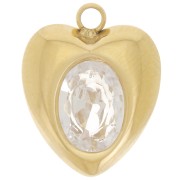 Ciondolo cuore 13,5x11 mm ossido di zirconio - acciaio inox 304L dorato x1