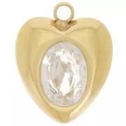 Ciondolo cuore 13,5x11 mm ossido di zirconio - acciaio inox 304L dorato x1