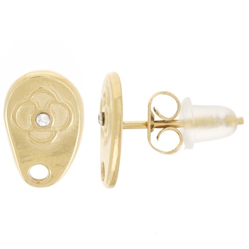 Orecchini a goccia irregolari 10x6,5 mm con strass - Acciaio inox 316L dorato x2