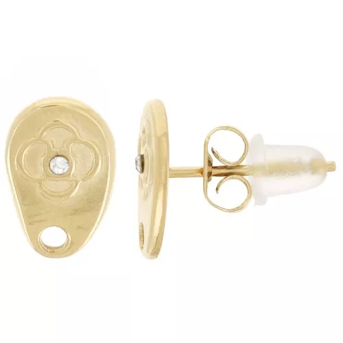 Orecchini a goccia irregolari 10x6,5 mm con strass - Acciaio inox 316L dorato x2