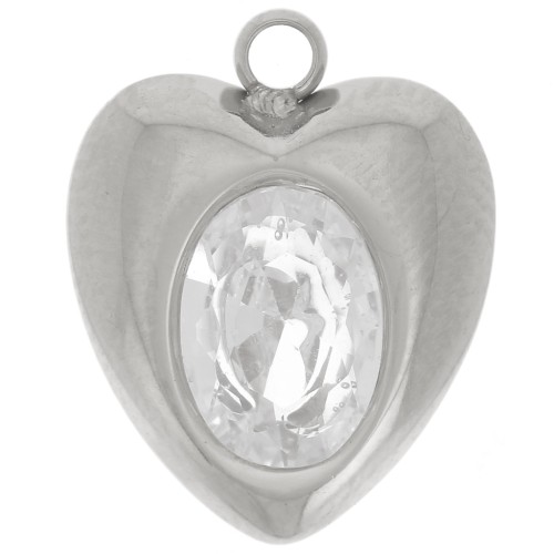 Ciondolo a cuore in ossido di zirconio 13,5x11 mm - acciaio inossidabile 304L x1