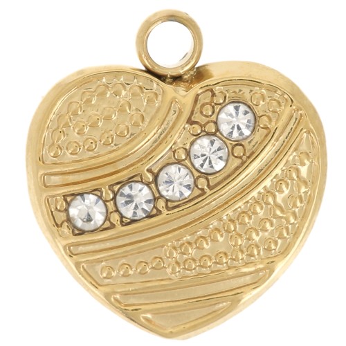 Ciondolo a cuore funzionante 12x11 mm - ossidi di zirconio - acciaio inossidabile 304L - Oro x1