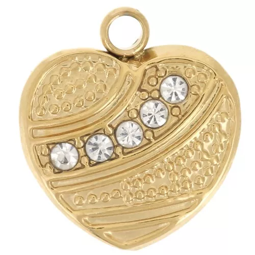 Ciondolo a cuore funzionante 12x11 mm - ossidi di zirconio - acciaio inossidabile 304L - Oro x1