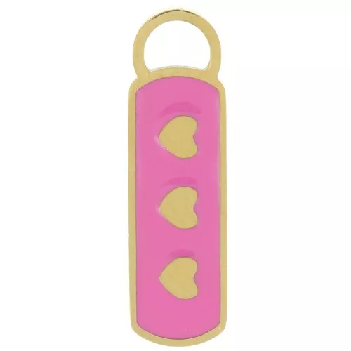 Ciondolo rettangolare 18x5mm in resina cuore Acciaio inox dorato 316L - Fucsia x1