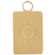 Ciondolo rettangolare 16x9 mm - Motivo sole - Acciaio inossidabile 316L dorato x1