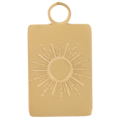 Ciondolo rettangolare 16x9 mm - Motivo sole - Acciaio inossidabile 316L dorato x1