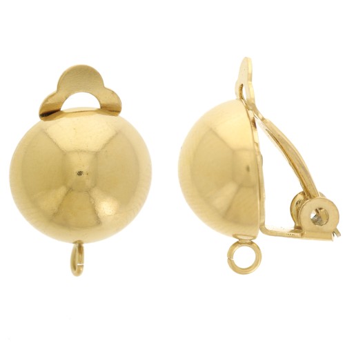 Clip sfera per orecchie non forate 12mm anello aperto acciaio inox dorato 304L x2