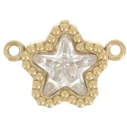 Distanziatore a forma di stella 12x8,5 mm in ossido di zirconio - Acciaio inossidabile 304 Dorato - Cristallo x1