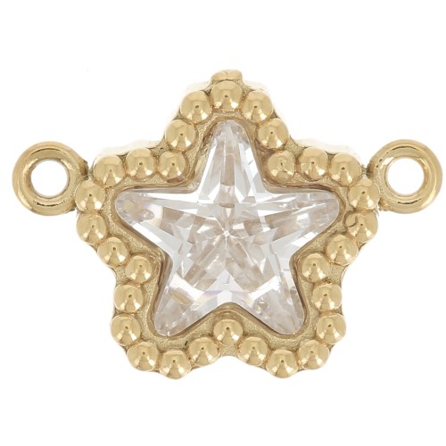 Distanziatore a forma di stella 12x8,5 mm in ossido di zirconio - Acciaio inossidabile 304 Dorato - Cristallo x1