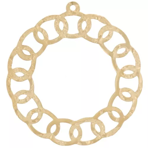 Pendente rotondo traforato e martellato 30 mm -Acciaio inossidabile 316L dorato x1