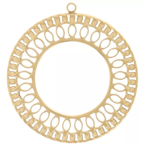 Pendente rotondo traforato 30 mm - Acciaio inossidabile 316L dorato x1