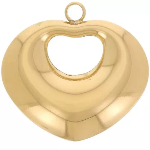 Pendenti a cuore curvo 25,5x27 mm - Acciaio inossidabile 316L dorato x2