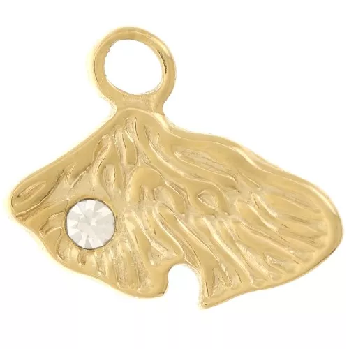 Ciondolo a conchiglia 13x15 mm con strass - Acciaio inossidabile 304L dorato x1