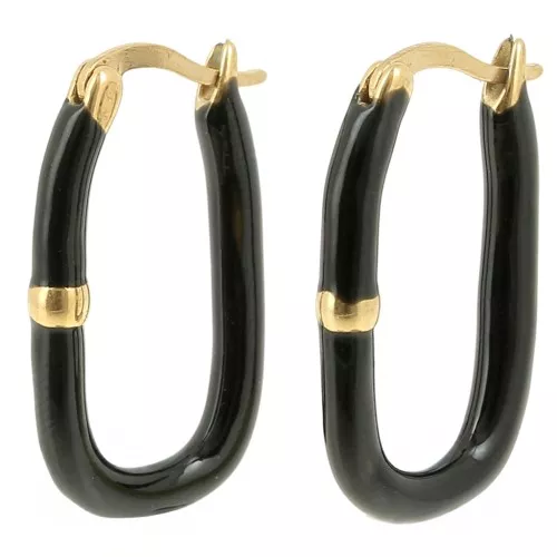 Orecchini a cerchio ovale 26x15,5 mm con resina epossidica - Acciaio inossidabile 304L - Dorato - Nero x2