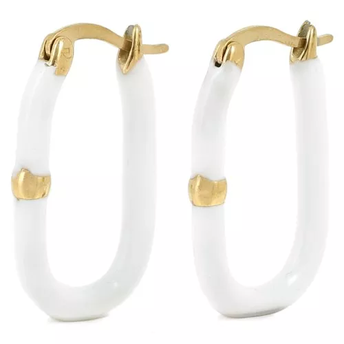 Orecchini a cerchio ovale 26x15,5 mm con resina epossidica - Acciaio inossidabile 304L - Dorato - Bianco x2