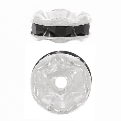 Rondelle Strass mm. 6 argentato/Jet x4