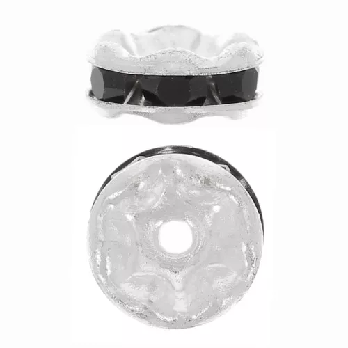 Rondelle Strass mm. 6 argentato/Jet x4