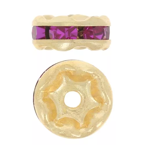 Rondelle Strass mm. 6 dorato/Fuchsia x4