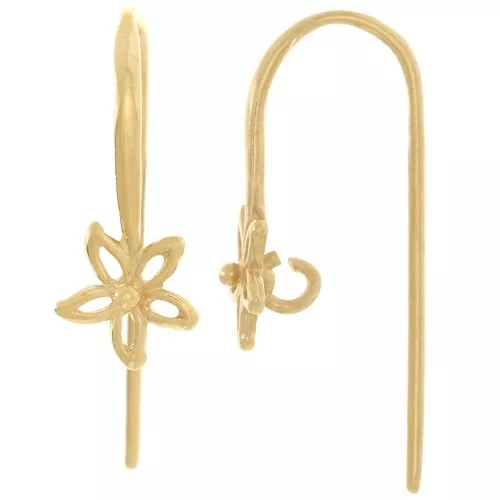 Ganci per orecchie a fiore 19,5x8 mm con anello aperto - Placcato oro 3 micron x2