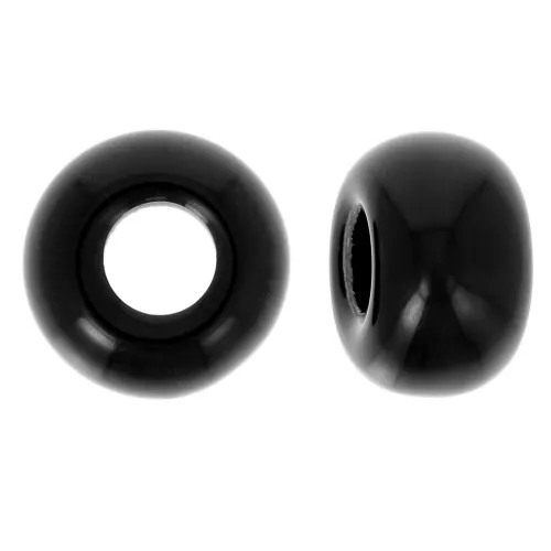 Perline rondelle a foro largo in resina opaca da 9,5 mm - Nero x10