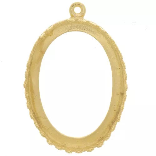 Pendente ovale con decorazione a corona - cabochon 25x18 mm - Placcato oro 3 micron