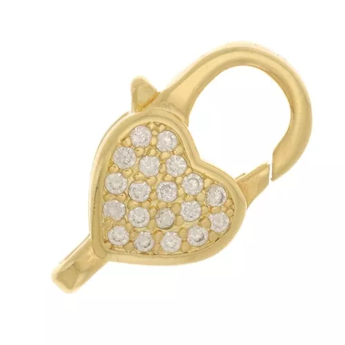 Chiusura moschettone cuore con ossido di zirconio 16x9mm dorato oro fino x1