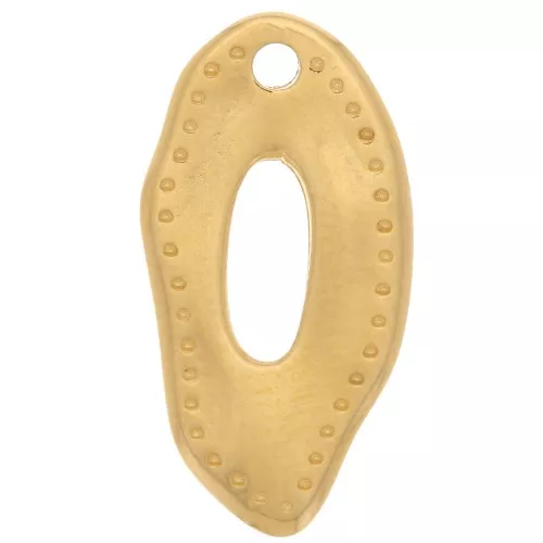 Ciondolo ovale irregolare cavo 18x9 mm - Dorato con oro fino x1