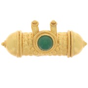 Pendente etnico a tubo 15x30mm con gemma cabochon - Dorato con oro fino - Onice verde|raw }}