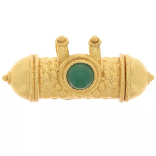 Pendente etnico a tubo 15x30mm con gemma cabochon - Dorato con oro fino - Onice verde
