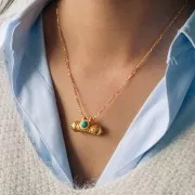 Pendente etnico a tubo 15x30 mm - Dorato con oro fino - imita la corniola