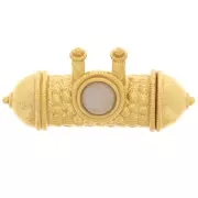 Pendente etnico a tubo 15x30mm pietra semipreziosa Dorato con oro fino - Quarzo rosa