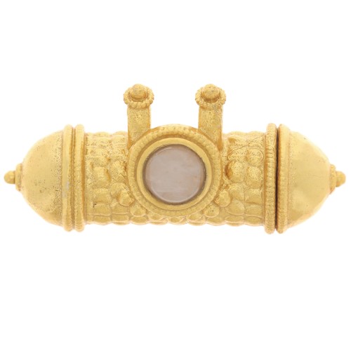 Pendente etnico a tubo 15x30mm pietra semipreziosa Dorato con oro fino - Quarzo rosa