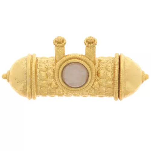 Pendente etnico a tubo 15x30mm pietra semipreziosa Dorato con oro fino - Quarzo rosa