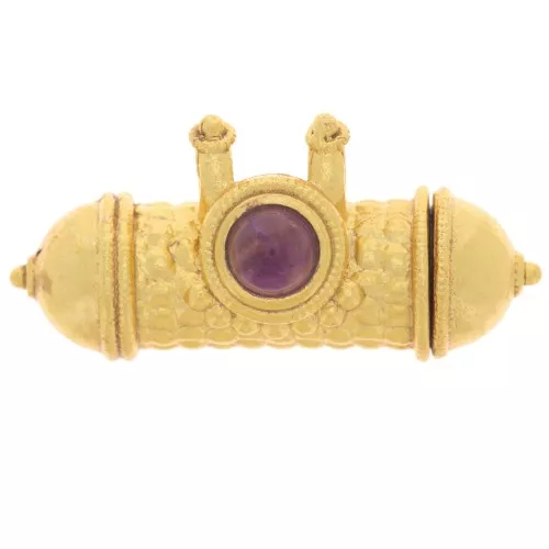 Pendente etnico a tubo 15x30 mm in pietra semipreziosa - Dorato con oro fino - Ametista