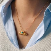 Pendente etnico a tubo 15x30 mm in pietra semipreziosa - Dorato con oro fino - Ametista