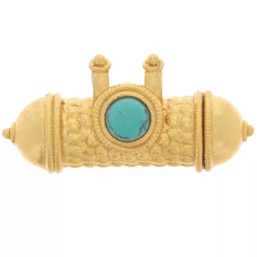Pendente etnico a tubo 15x30mm cabochon imitazione gemma Dorato con oro fino - Turchese