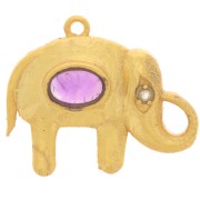 Pendente elefante 18x22 mm cabochon pietra- Dorato con oro fino - Ametista|raw }}