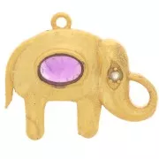 Pendente elefante 18x22 mm cabochon pietra- Dorato con oro fino - Ametista