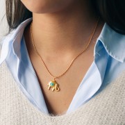 Pendente elefante 18x22 mm cabochon pietra- Dorato con oro fino - Ametista