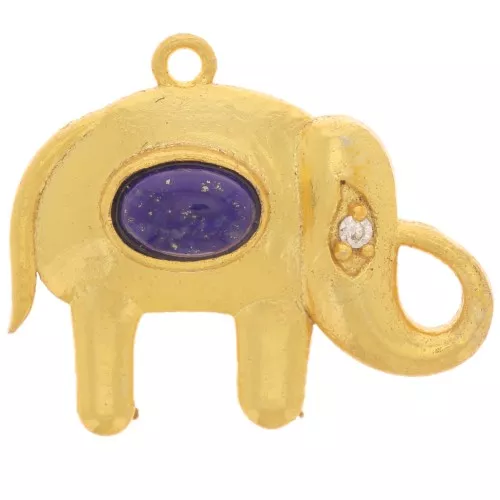 Pendente elefante 18x22 mm cabochon pietra- Dorato oro fino- Lapis lazzuli