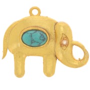 Pendente elefante 18x22 mm cabochon pietra - Dorato con oro fino - Turchese|raw }}