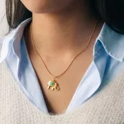 Pendente elefante 18x22 mm cabochon pietra - Dorato con oro fino - Turchese