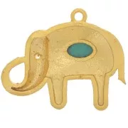 Pendente elefante 18x22 mm cabochon pietra - Dorato con oro fino - Turchese