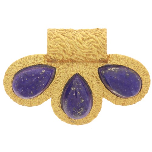Pendente 3 petali 13x20 mm in pietra semipreziosa cabochon - Dorato con oro fino - Lapislazzuli