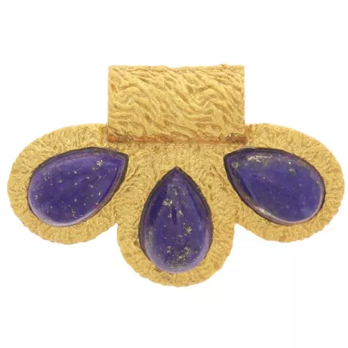 Pendente 3 petali 13x20 mm in pietra semipreziosa cabochon - Dorato con oro fino - Lapislazzuli