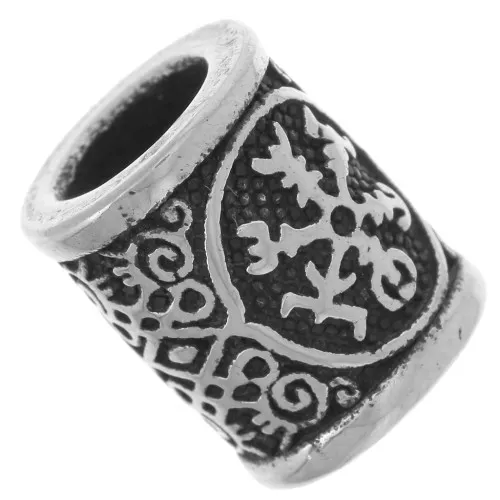 Perlina tubolare 13x10,5 mm a foro largo - motivo Rune celtiche - Acciaio inossidabile 304L x1