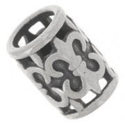 Perlina tubolare 12x9 mm foro grande - motivo fleur-de-lis - acciaio inox 304L x1